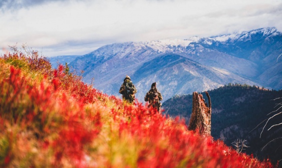 Two people hunting in the mountains