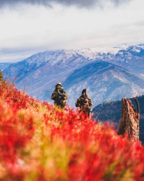 Two people hunting in the mountains